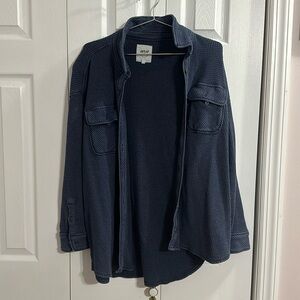 Arie Waffle Knit Oversized Cardigan - Navy Blue